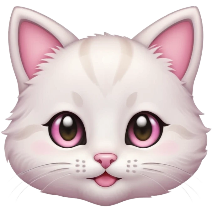 Cute chibi kitten emoji, big sparkly eyes, tiny pink nose, pastel colors, simple thick outline, smiling, clean flat shading, transparent background, no text emoji