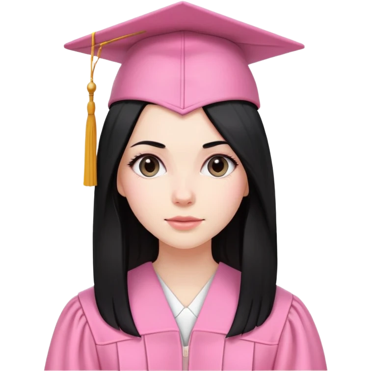 White girl with long long straight black tine wearing pink graduation clothes emoji
