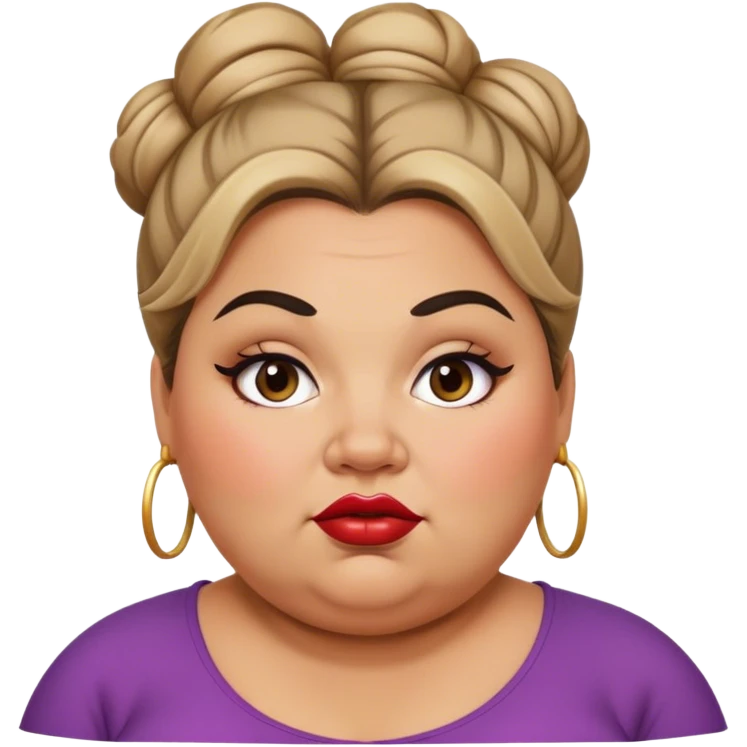 fat woman messy bun tan big eyebrows and big lips emoji
