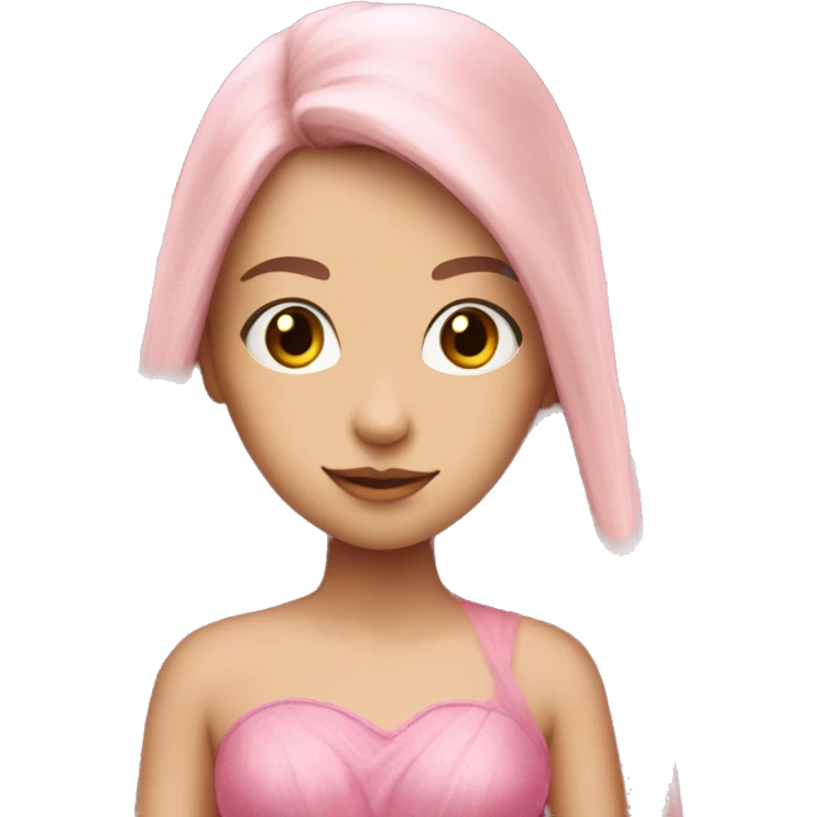 Long straight hair, fairy, pink dress, pink eyes, long eyelashes, pink wings emoji