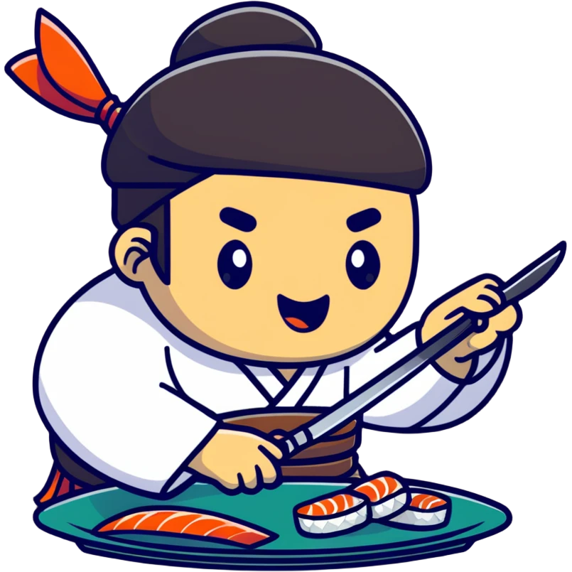 Korean sushi master slaying a fish emoji