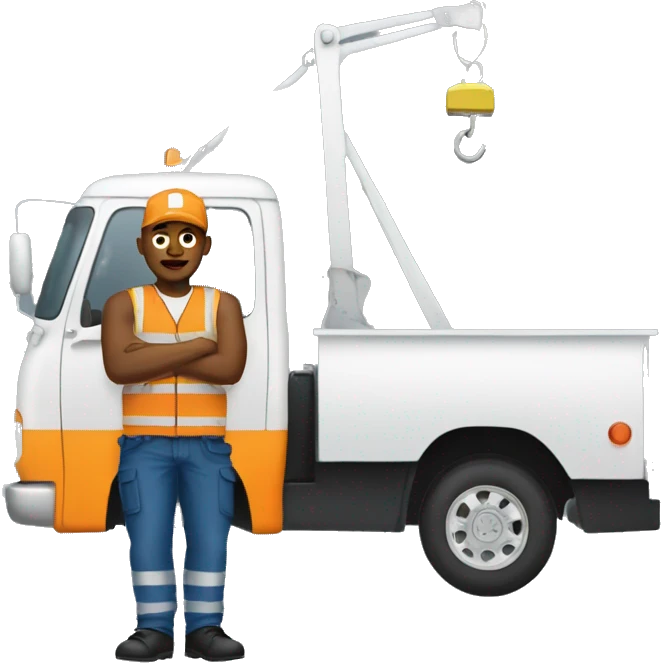 Tow truck driver under his truck emoji