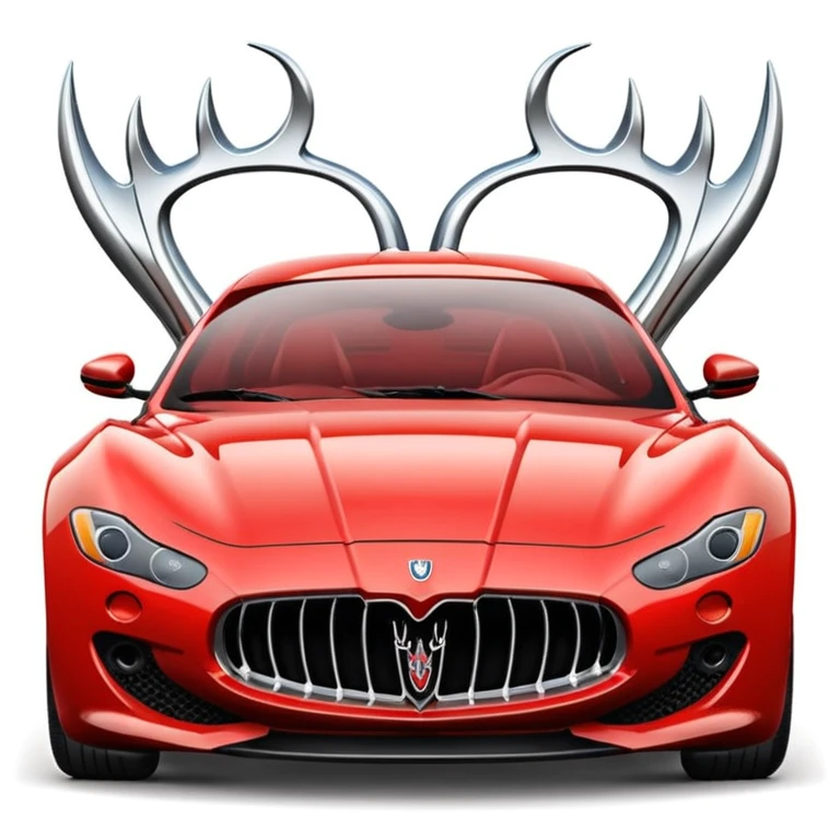 sleek stylized emoji of a Maserati sports car with exaggerated curves, bold grille, iconic trident logo, minimal lines, vibrant shading, emoji aesthetic, emphasizing speed and elegance on a clear white or light gray background emoji