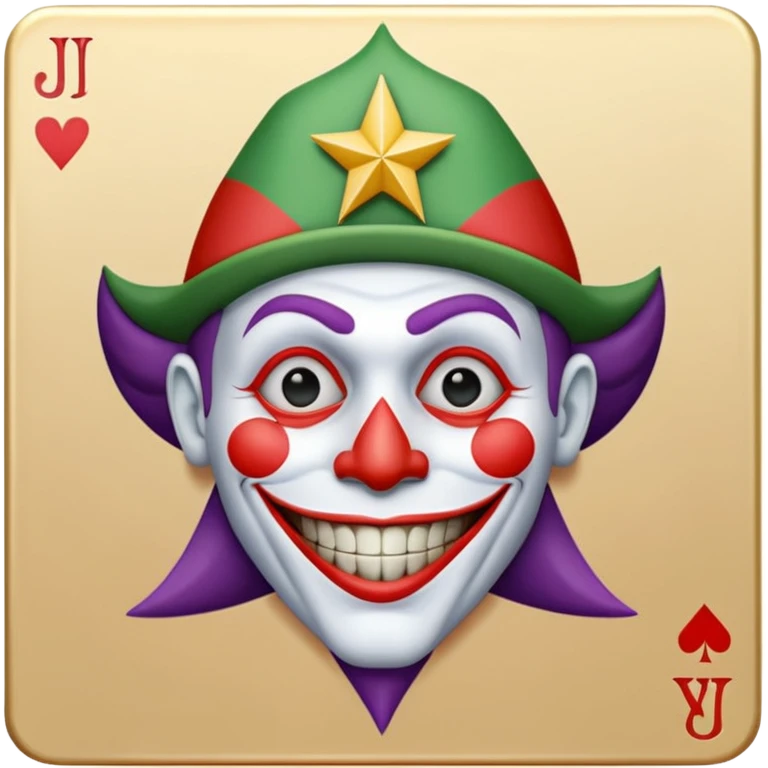 1 poker card, squared, with crazy colorful human jolly joker inside, star symbol with a "J" emoji