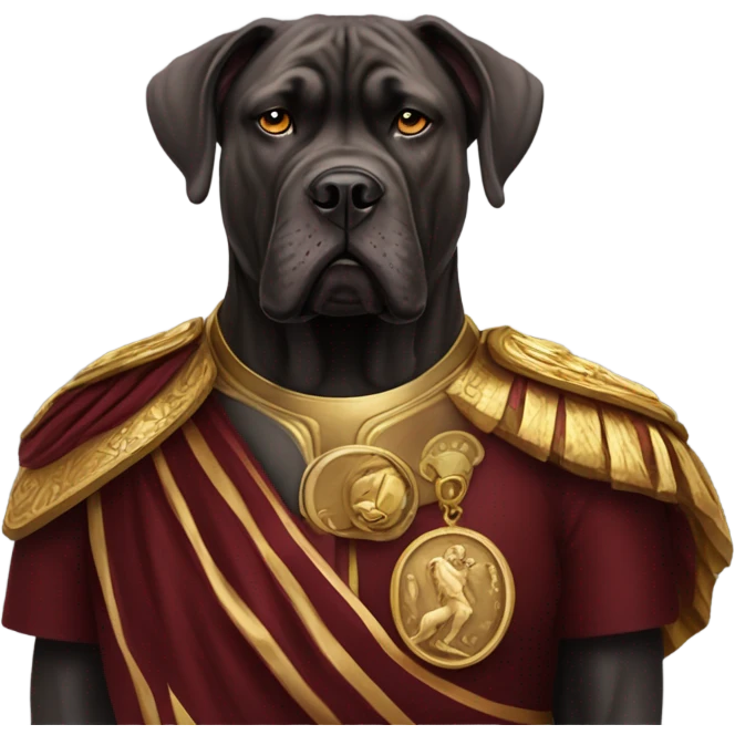 A burgundy-colored Cane Corso as the emperor of Rome. emoji