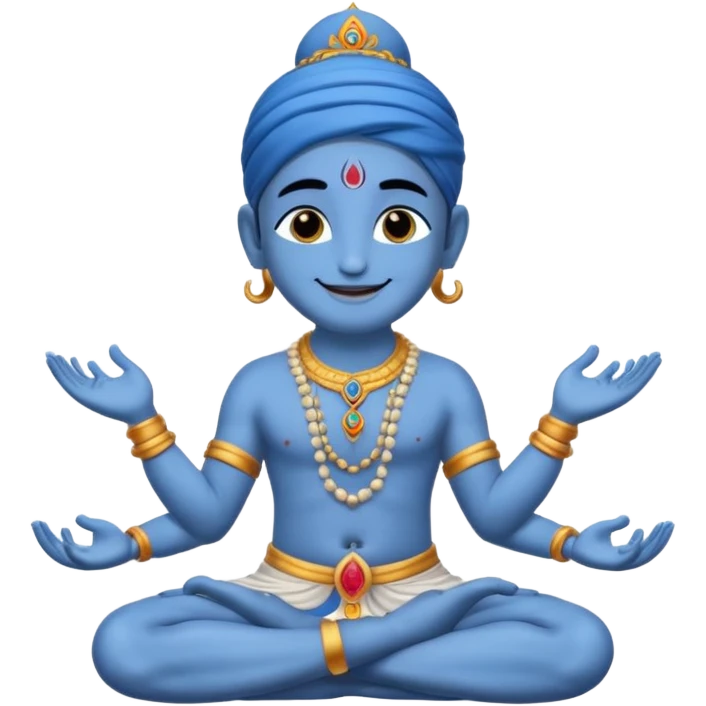 Krishna with blissful smile, sitting in meditation, blue skin, emoji style emoji