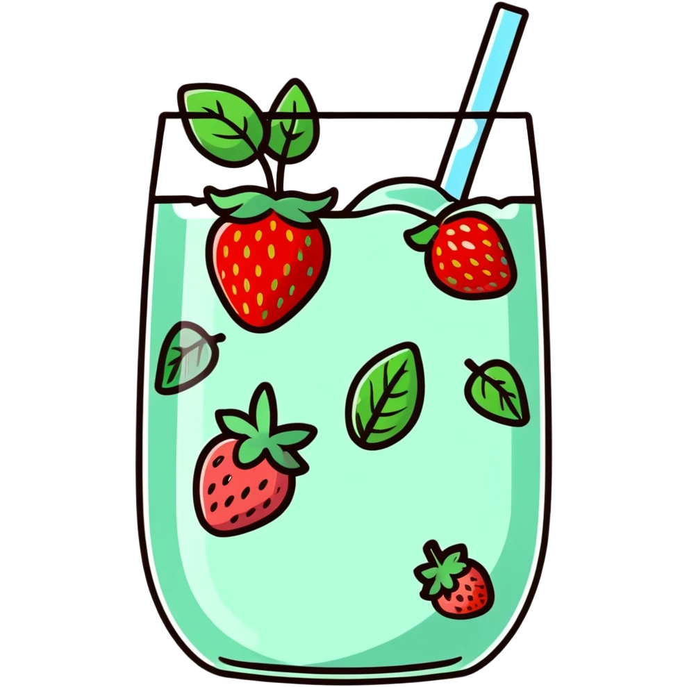 strawberry mint infused water with ice and mint garnish emoji