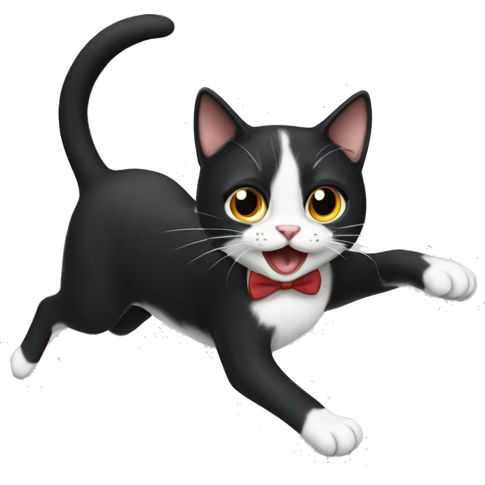 Tuxedo cat chasing a cat emoji