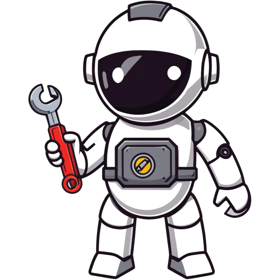 Toy robot holding a wrench emoji