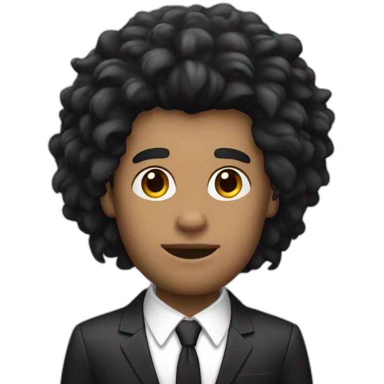man with black lion's mane hair and wearing a suit emoji