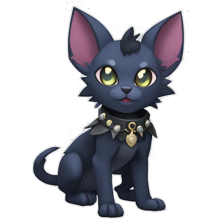 cool punk cute cartoon edgy distinguished elegant beautiful fantasy black ethereal nargacuga-bat-zorua-sphynx-Quiana-Fakemon collar harness with big fangs full body emoji