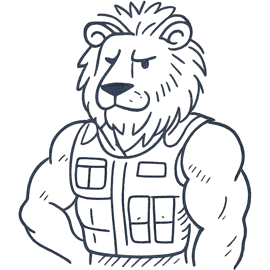 muscular lion wearing a military vest emoji
