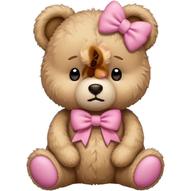 Sad Sleepy teddy bear wearing pink bow emoji