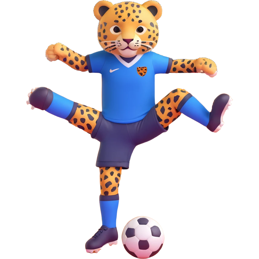leopard kicking a soccer ball, wearing a navy soccer uniform emoji