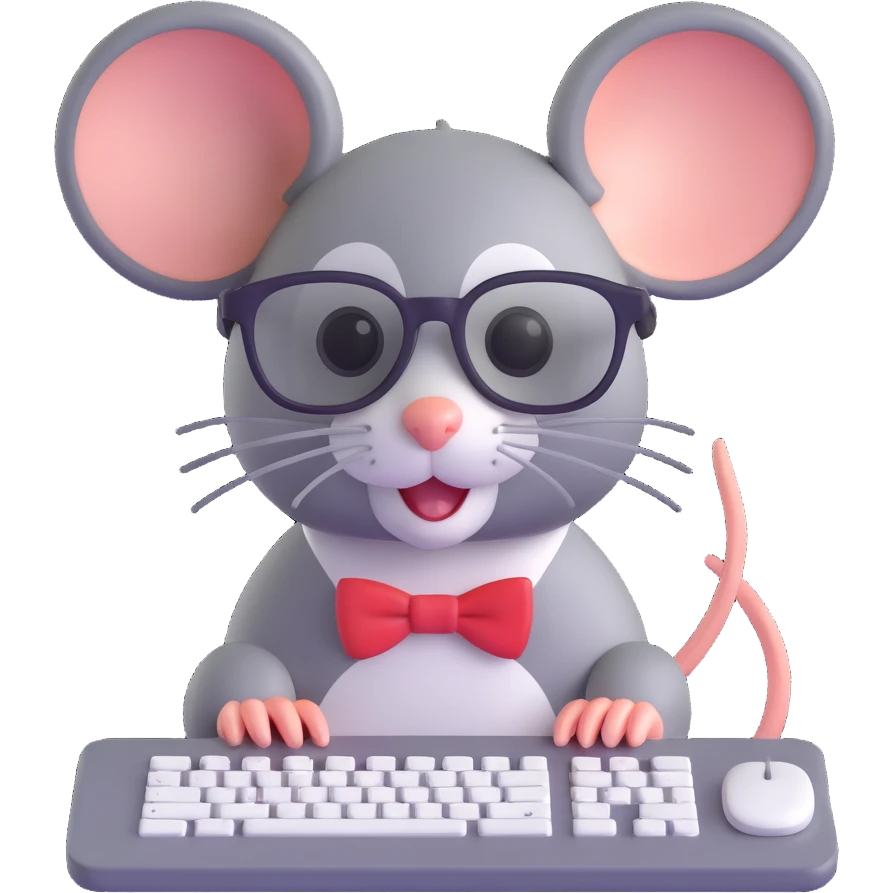 cute mouse wearing glasses using a computer emoji