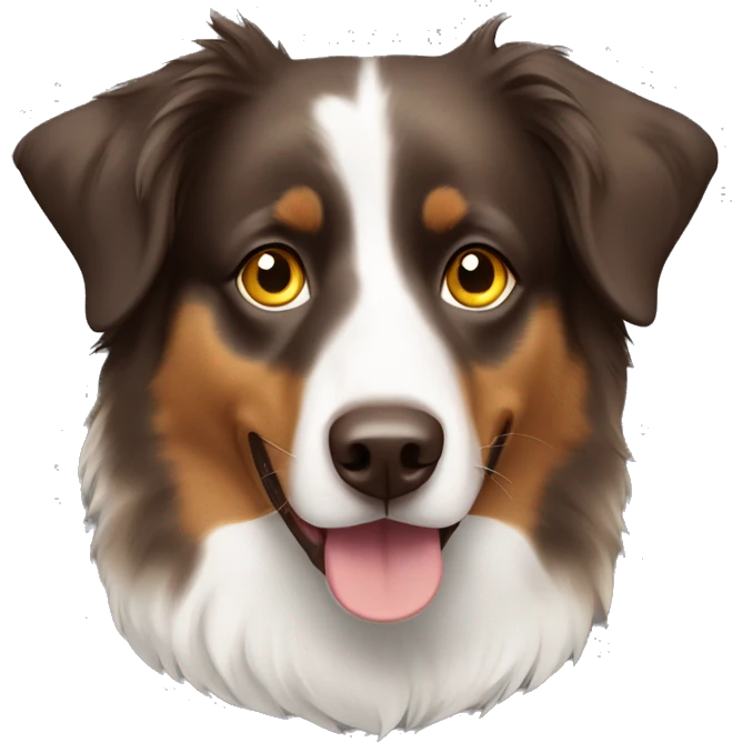 Brown Australian shepherd without white with yellow eyes and a lowered ear emoji