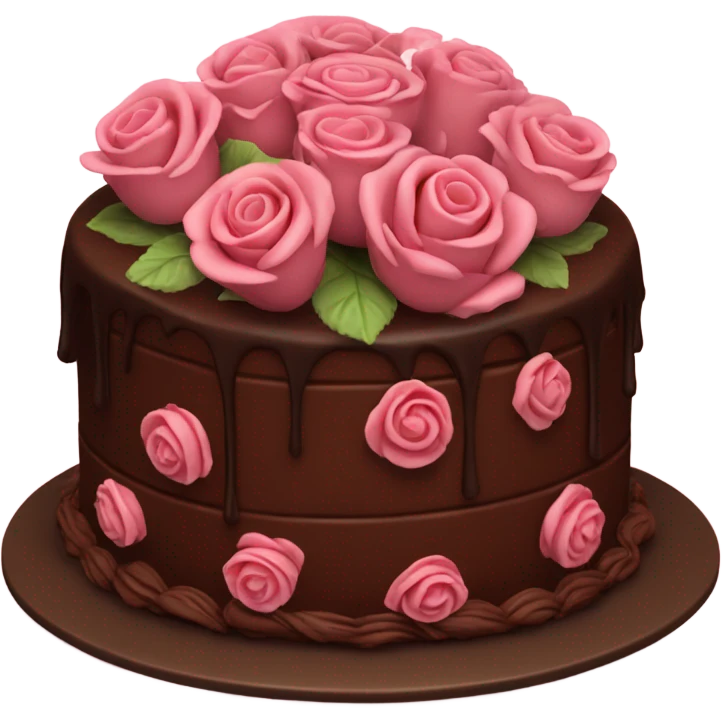 Isolated realistic chocolate cake with roses emoji
