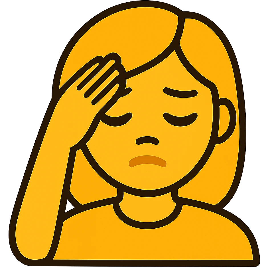 Edit the image of a female designer touching her forehead into an emoji style with no background. Focus on capturing the emoji aesthetic while keeping the subject isolated without any background. emoji