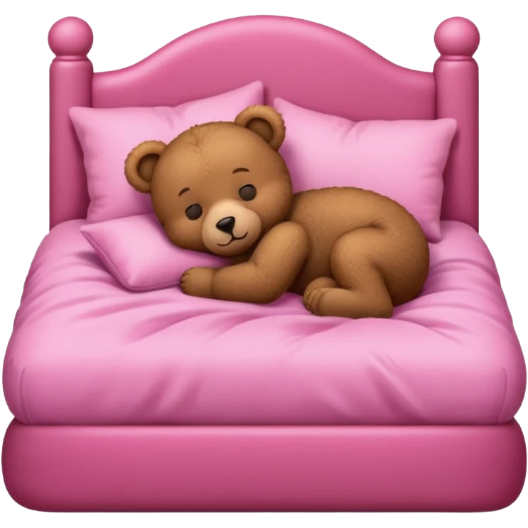 Brown Teddy bear sleeping in pink bed emoji