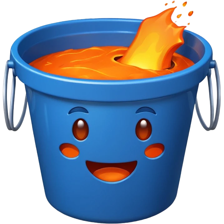 blue bucket with bright orange lava inside, emoji style emoji