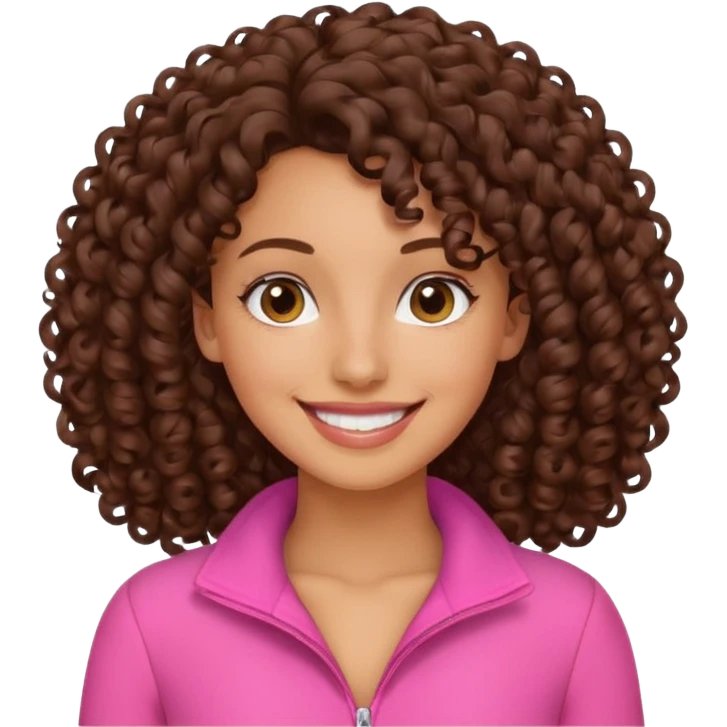 brunette tanned curly hair woman. 2026 above her. pink vibes emoji