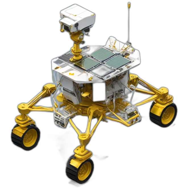 Yutu rover, four-wheeled, small golden Satellite Antenna and two robotic Arms equiped，isometric emoji