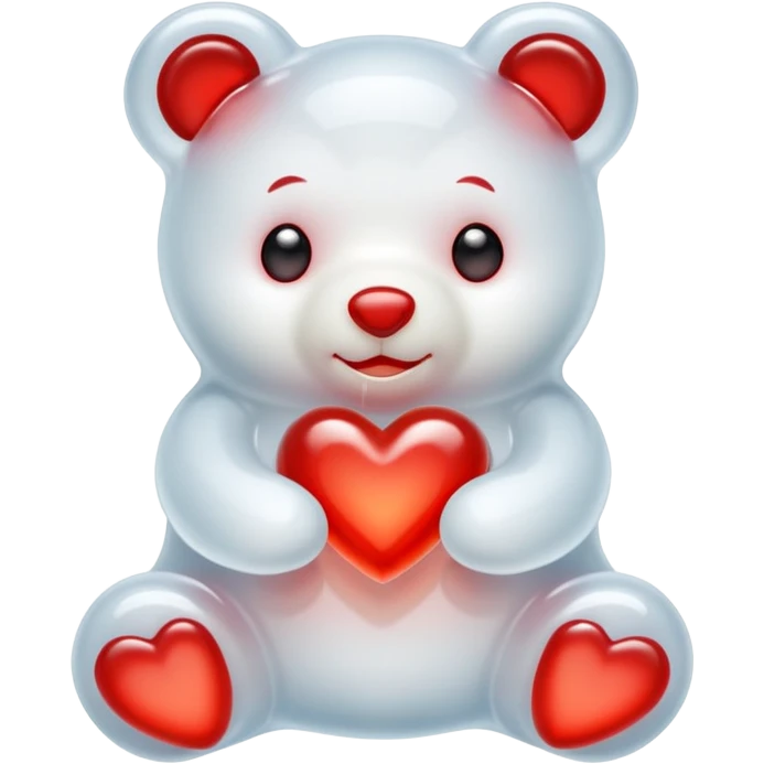 White heart-shaped jelly bear with red eyes emoji