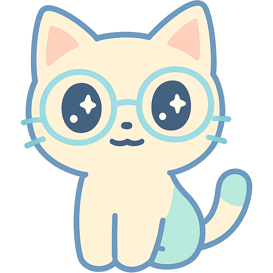 cool cat with round glasses, anime style, chill expression emoji