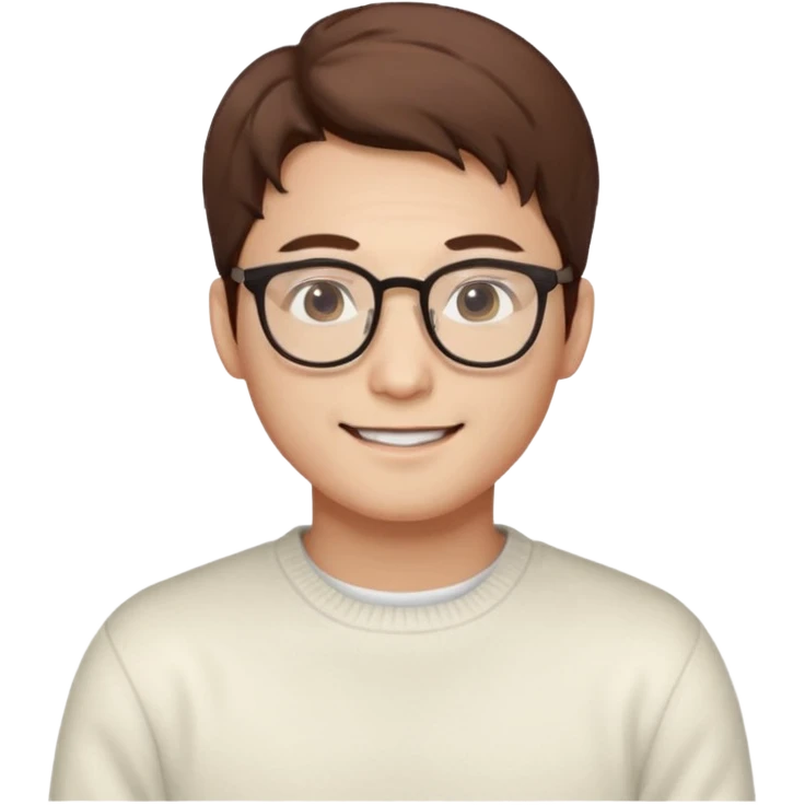 Korean 31-year-old male marketer / White sweater / Glasses / White face / Smiling expression / Brown hair emoji