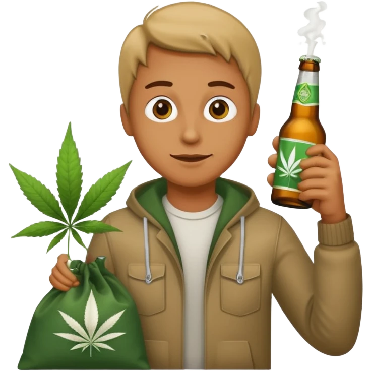 Drunk and high rubber duck holding beed bottle and a bag of weed emoji