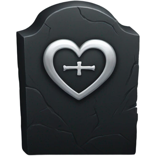 a black tombstone with the inscriptions in silver RIP and a silver heart emoji