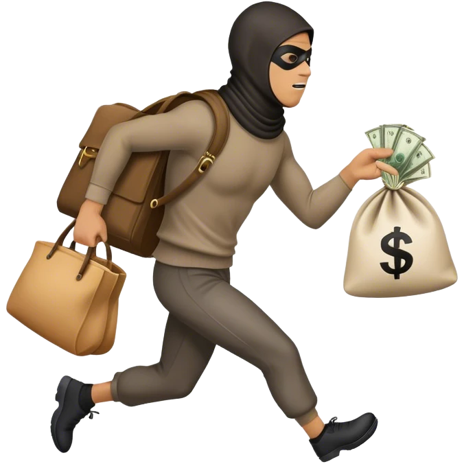 Robber, holding a bag money, side view, male, running away emoji