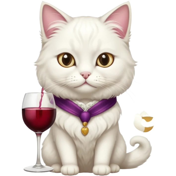 Fancy white cat with a cup of wine emoji