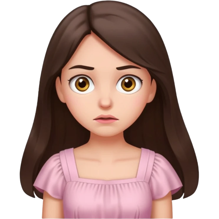 annoyed long brunette hair girl with hazel eyes wearing light pink dress emoji