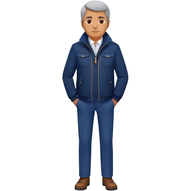 Security, Middle-aged, wearing navy blue jacket, serious facial expression, full body emoji