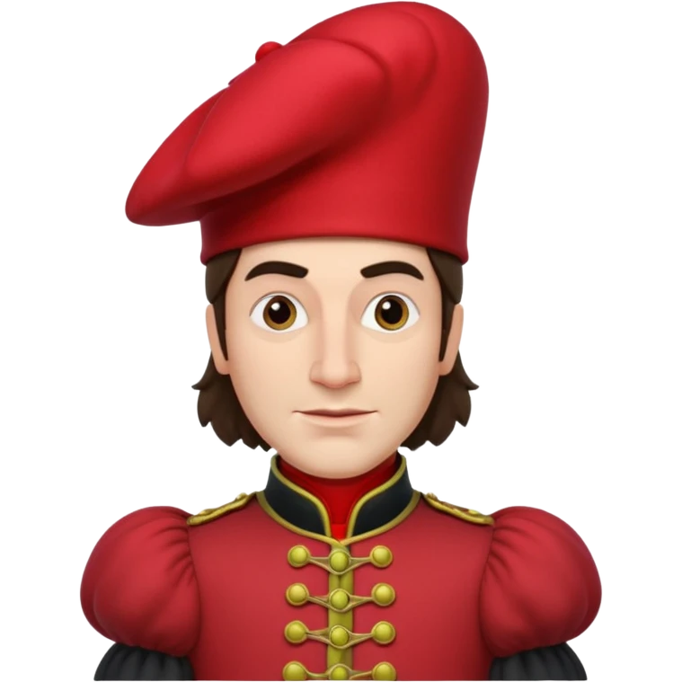 lord farquad avec un chapeau rouge plat sur le dessus, il a un vêtement rouge avec des manches bouffantes emoji