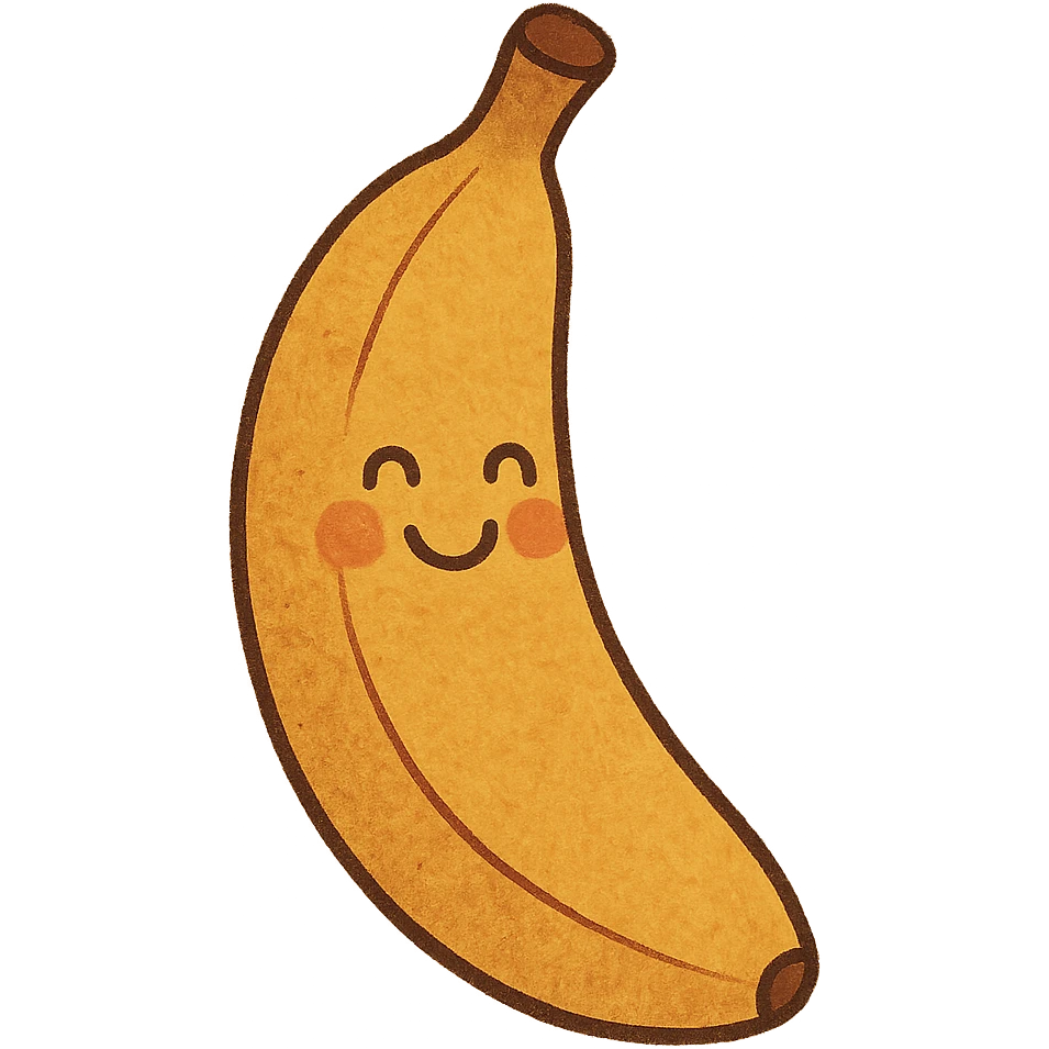 banana with a happy face, no hands or feet, cartoon style emoji