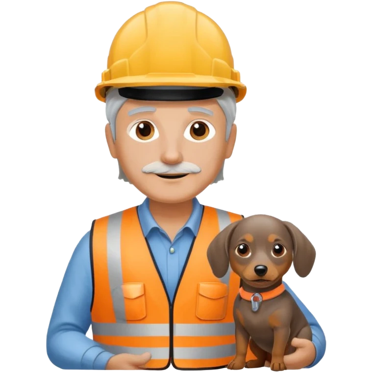 Construction worker with gray hair and weiner dog emoji