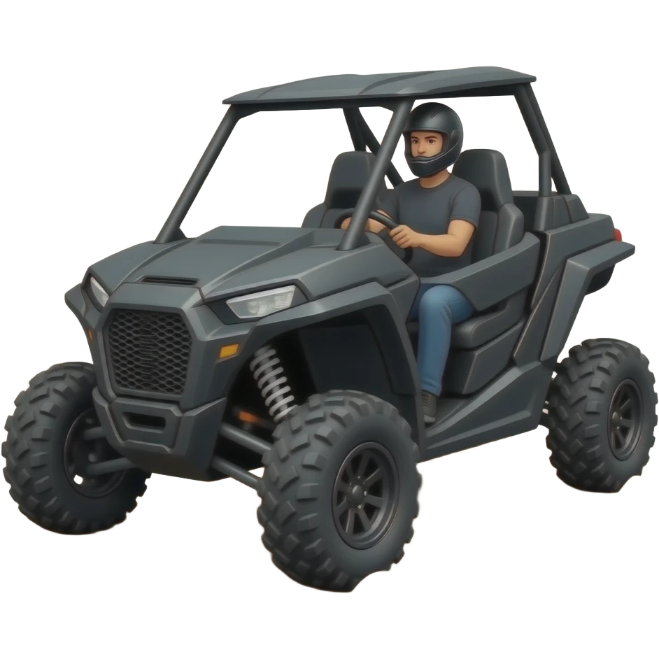 Black color RZR driving with driver wearing helmet with trail emoji