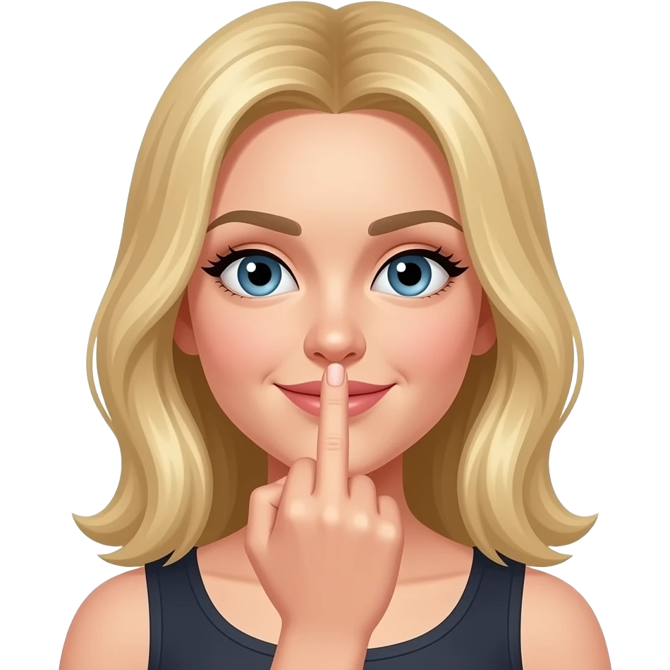 middlefinger on face on nose beautiful blonde girl turn  finger 45° left turn emoji