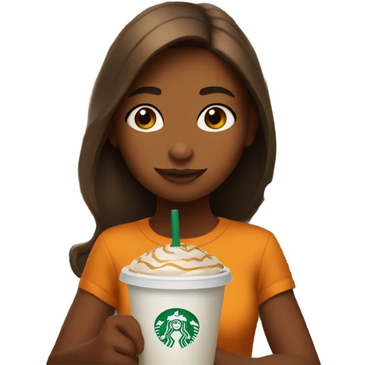 Girl drinking a pumpkin spice from Starbucks emoji