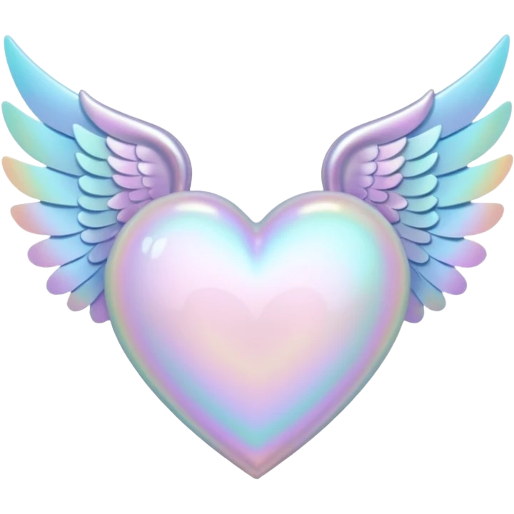 pale pastel holographic heart with wings, soft shine emoji