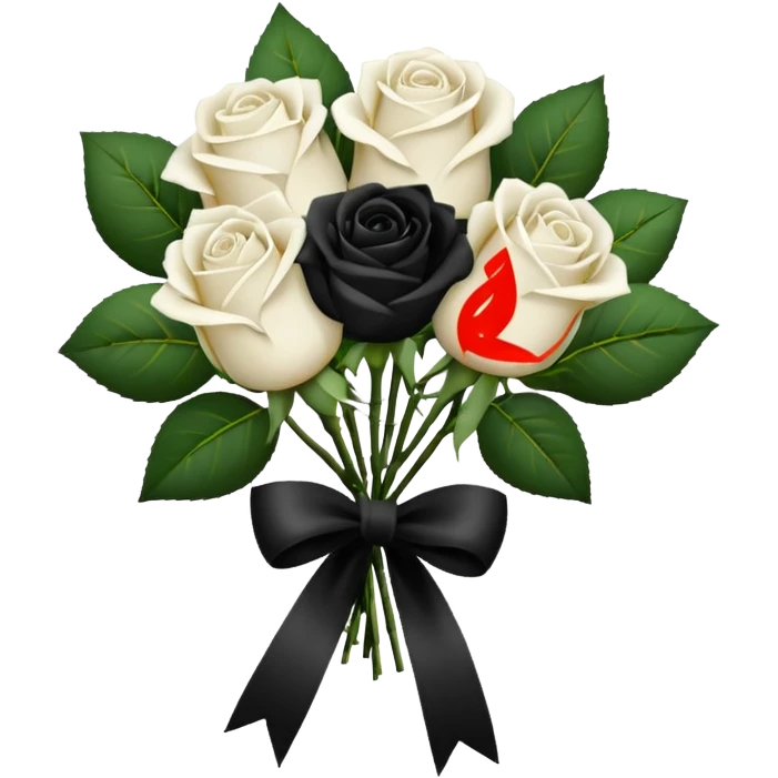 a bunch of white roses tied with a black velvet ribbon emoji