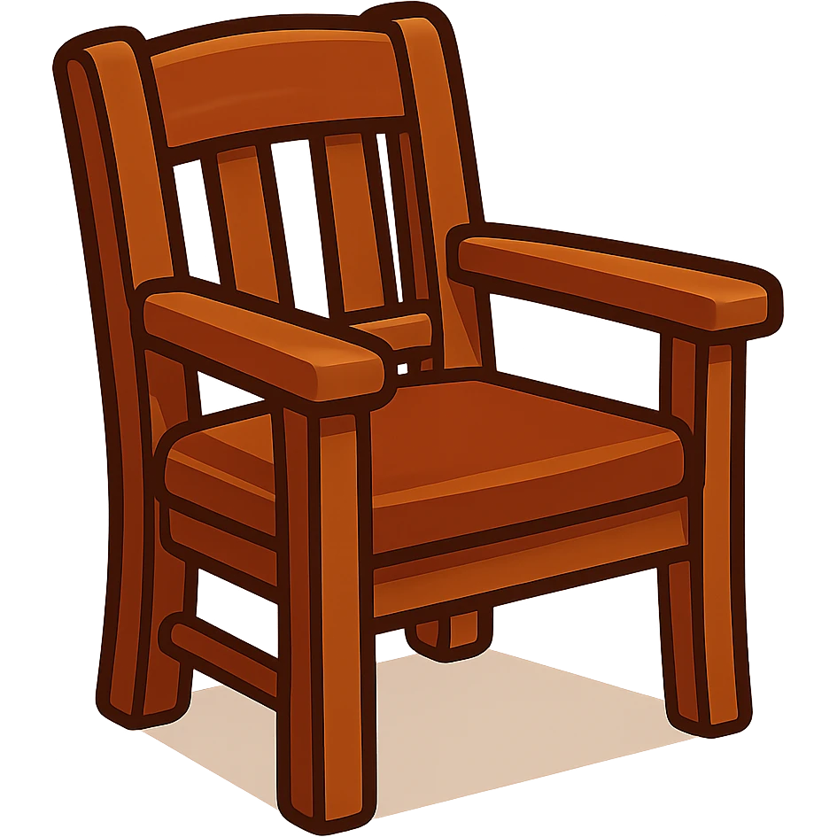 wooden chair, chocolate color, cozy and inviting, vibrant toon style emoji