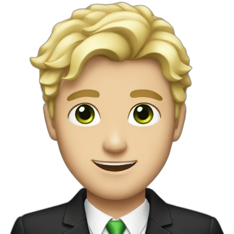 Pretty blonde guy with green eyes wearing a black suit emoji
