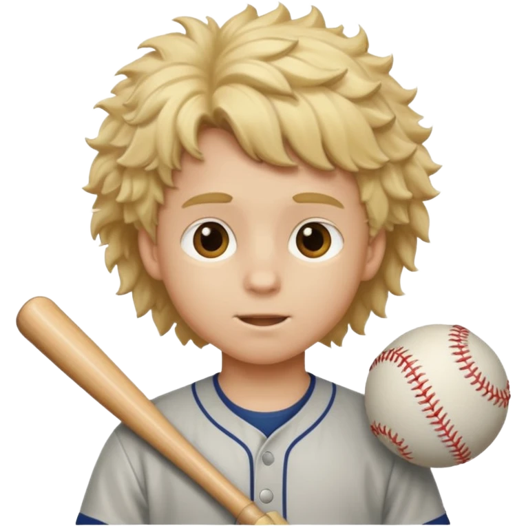 Boy with blonde fluffy hair playing baseball emoji