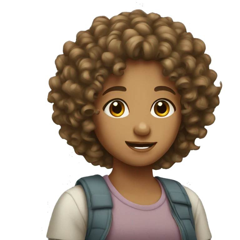 Curly haired girl with tan emoji