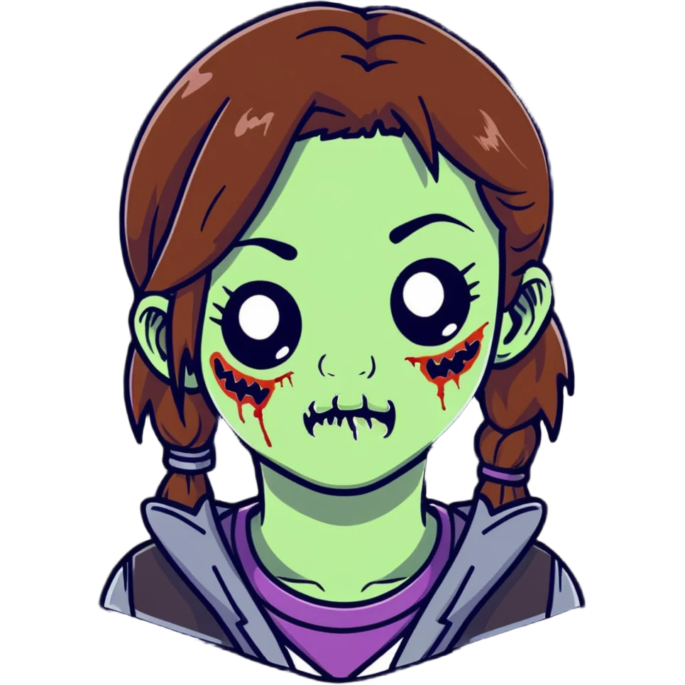 zombie teen girl with brown hair, grunge style, and septum piercing emoji