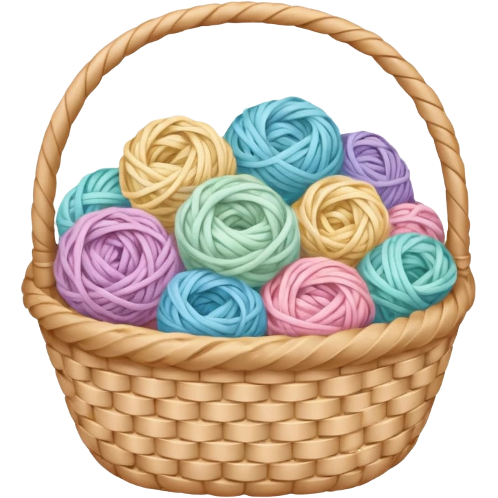 A white basket overflowing with soft pastel yarns emoji