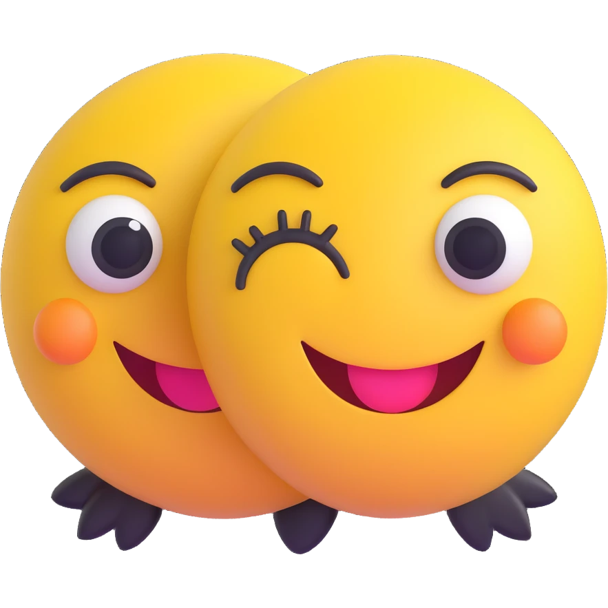 3D smiley emoji, nagy szempillás, ölelős, páros emoji